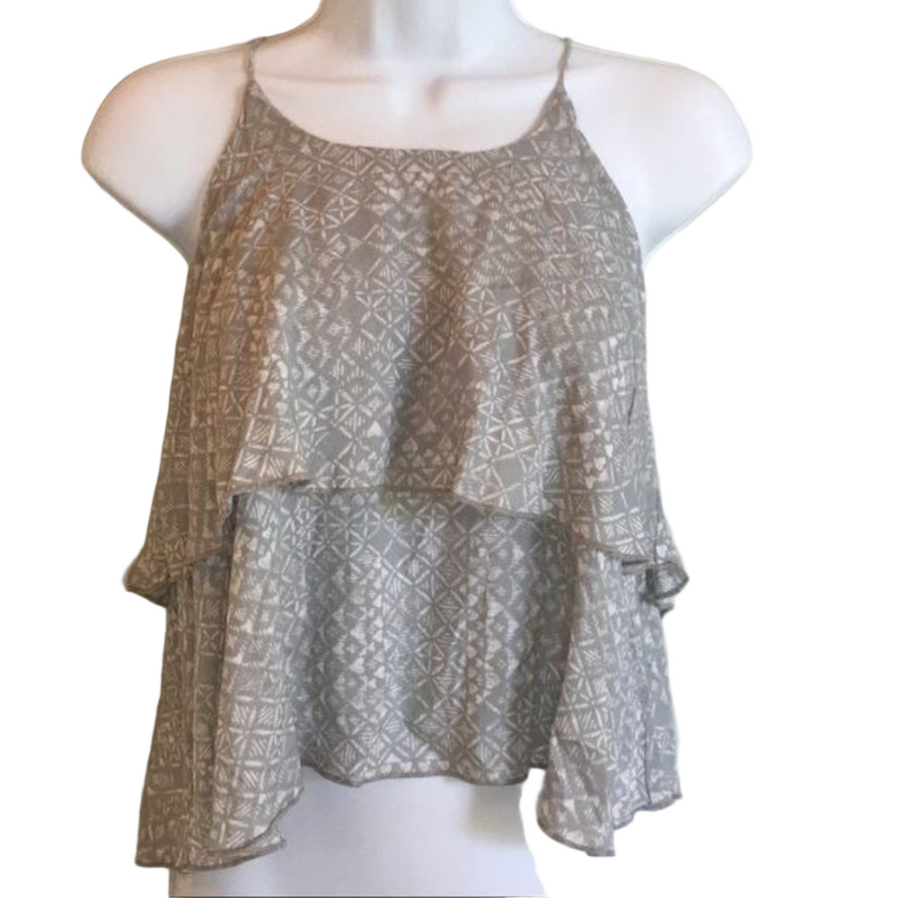 Hollister Spaghetti Strap Top Grey and White Size Small